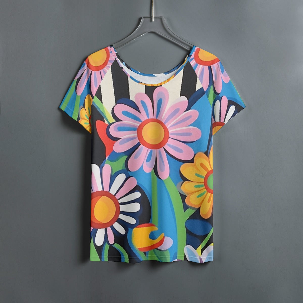 All-Over Print Women's Round Neck T-shirt With Raglan Sleeve