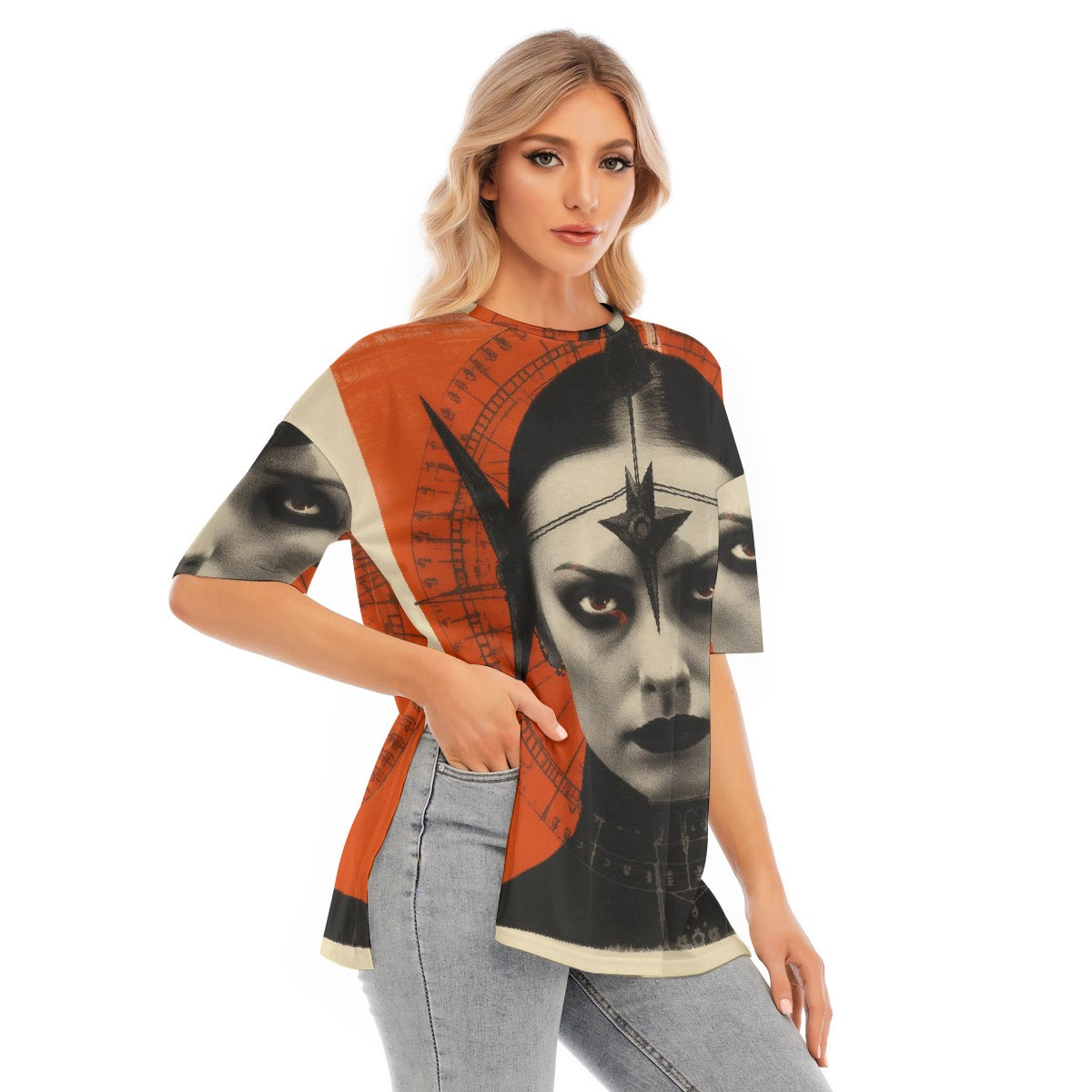 All-Over Print Women's Short Sleeves T-shirt With Hem Split