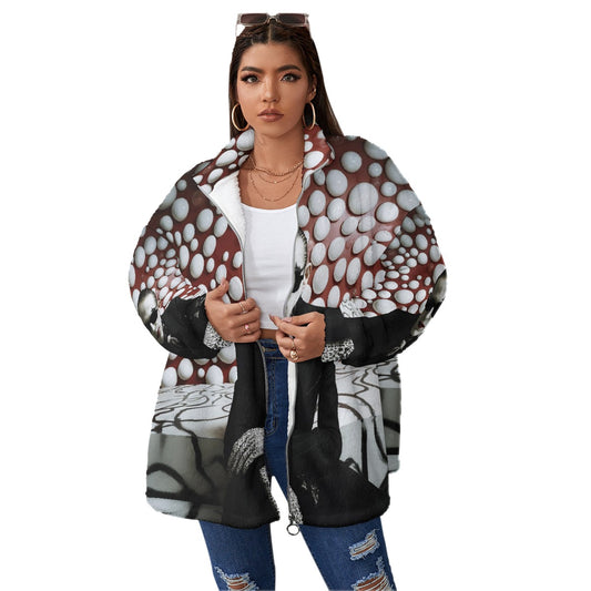 All-Over Print Unisex Borg Fleece Stand-up Collar Coat With Zipper Closure(Plus Size)