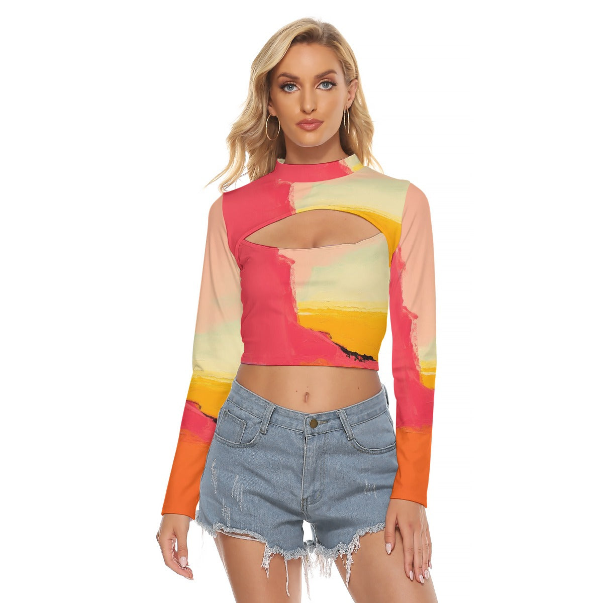 All-Over Print Women's Hollow Chest Keyhole Tight Crop Top