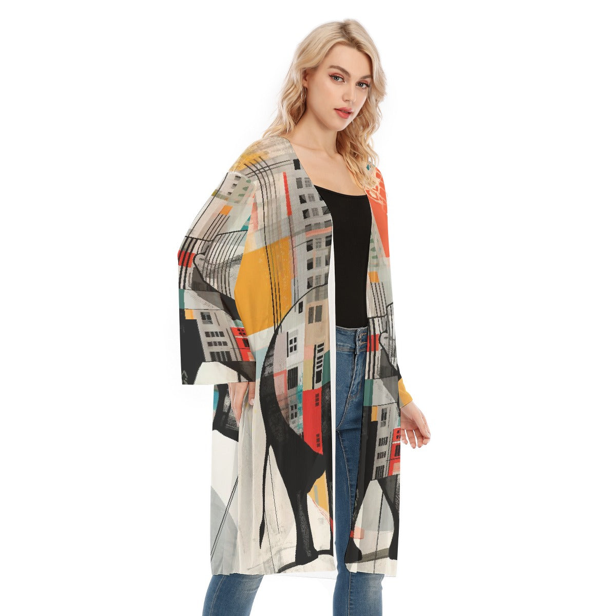 All- Over Print Women's Long Sleeve Mesh Cardigan