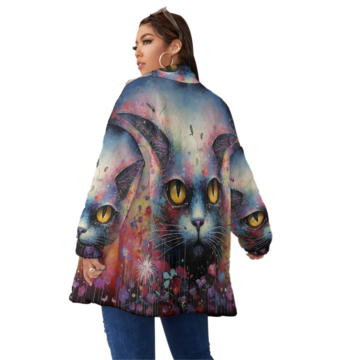 All-Over Print Unisex Borg Fleece Stand-up Collar Coat With Zipper Closure(Plus Size)