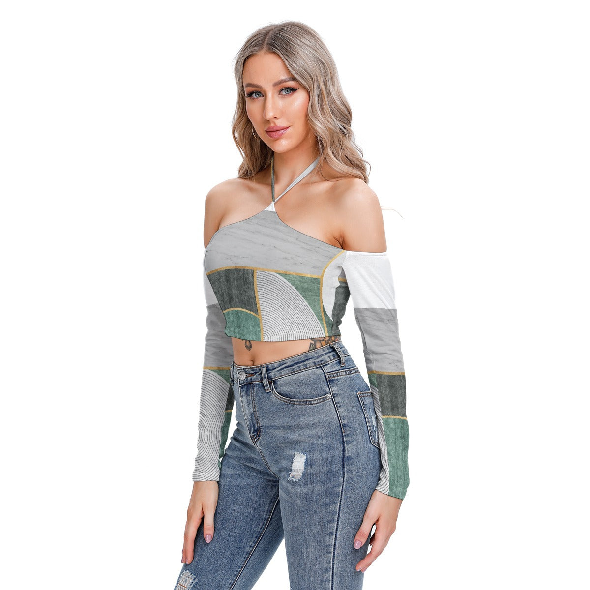 All-Over Print Women's Halter Lace-up Top