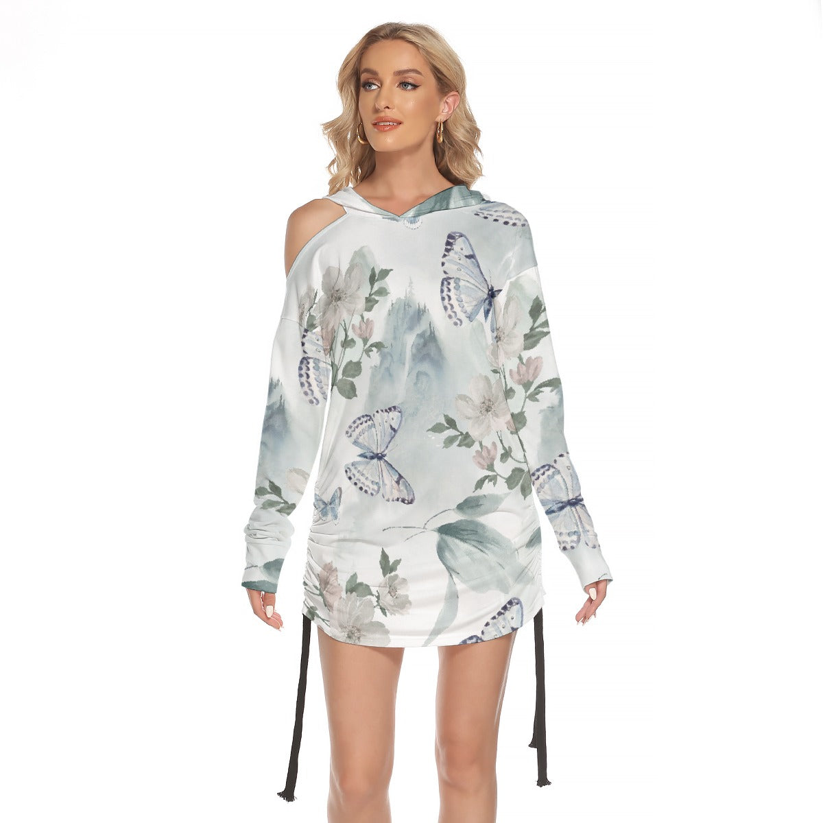 All-Over Print Women's One-shoulder Dress With Waist Shirring