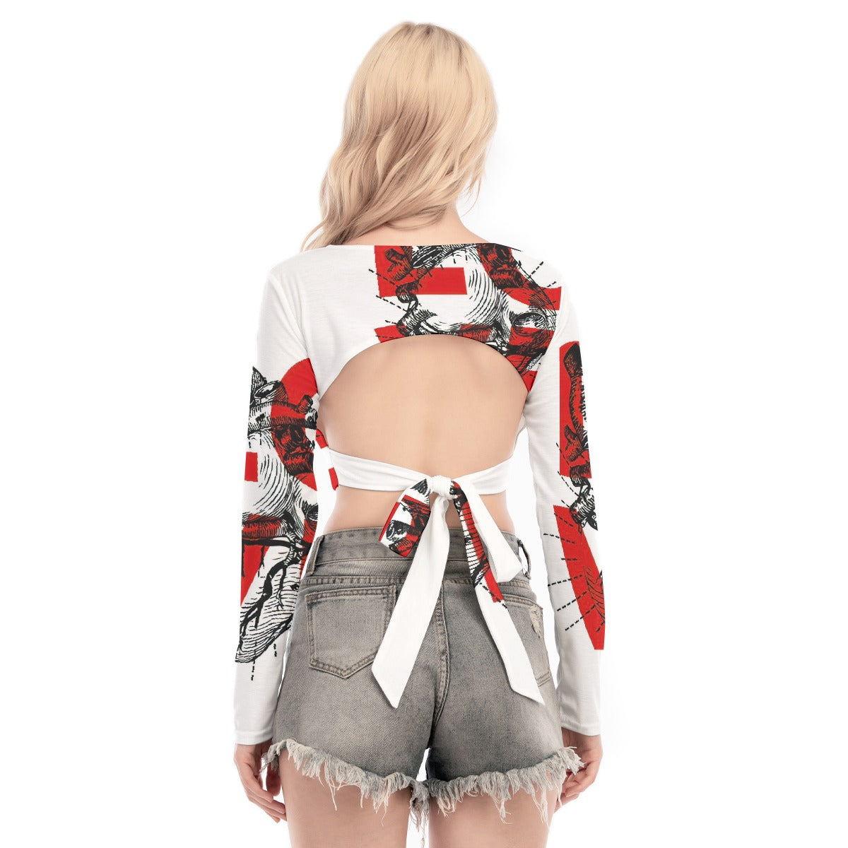 All-Over Print Women's Back Hollow T-shirt With Strap