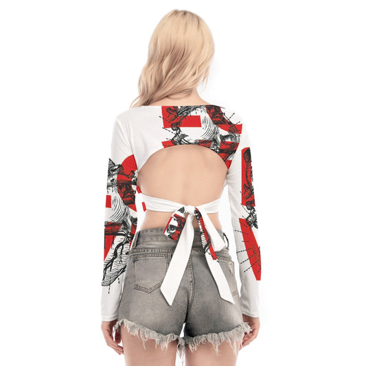 All-Over Print Women's Back Hollow T-shirt With Strap