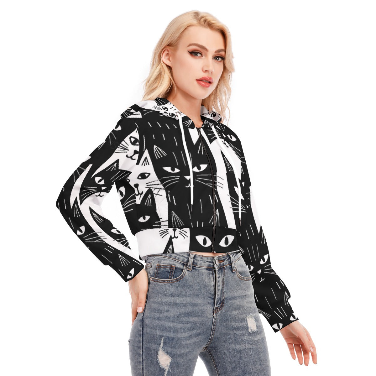 All-Over Print Women's Crop Top Hoodie With Zipper Closure