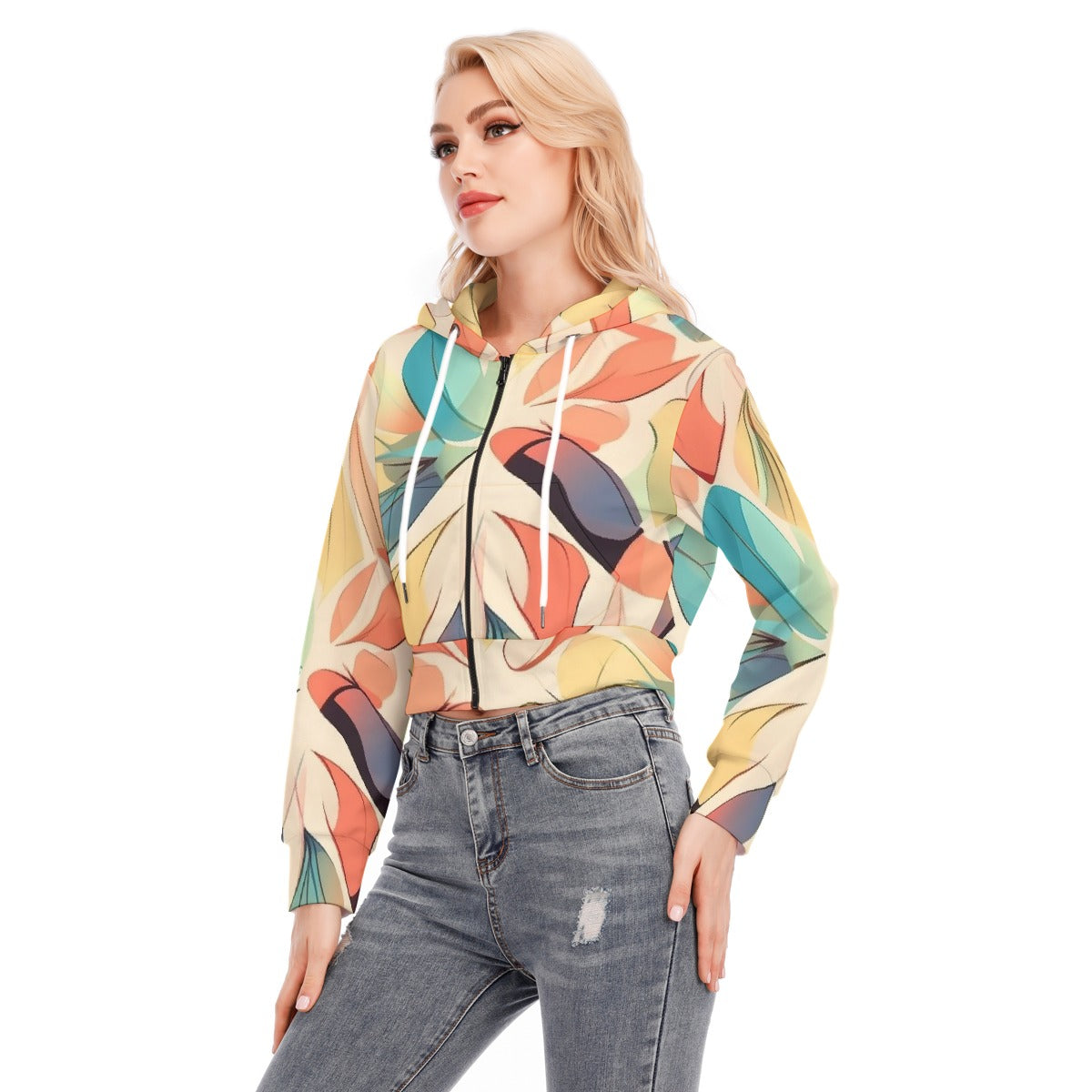 All-Over Print Women's Crop Top Hoodie With Zipper Closure