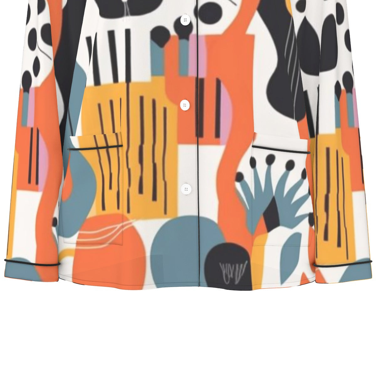 All-Over Print Women's Long Sleeve Pajama Set With Black Contrast Piping