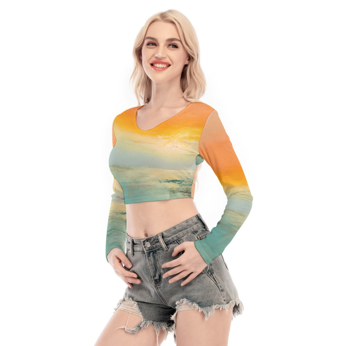 All-Over Print Women's Back Hollow T-shirt With Strap