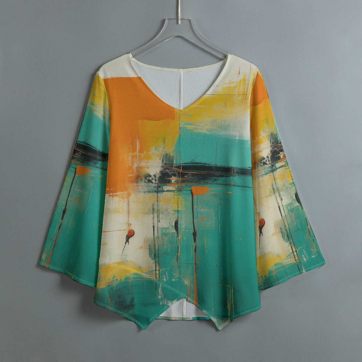 All-Over Print Women's V-neck T-shirt With Irregular Hem