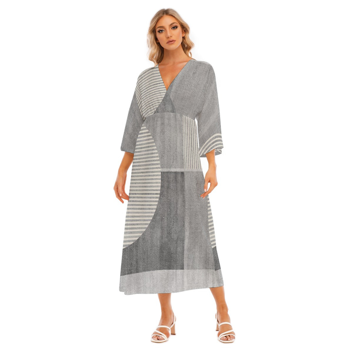 All-Over Print Women's Mid-Sleeve Long Dress
