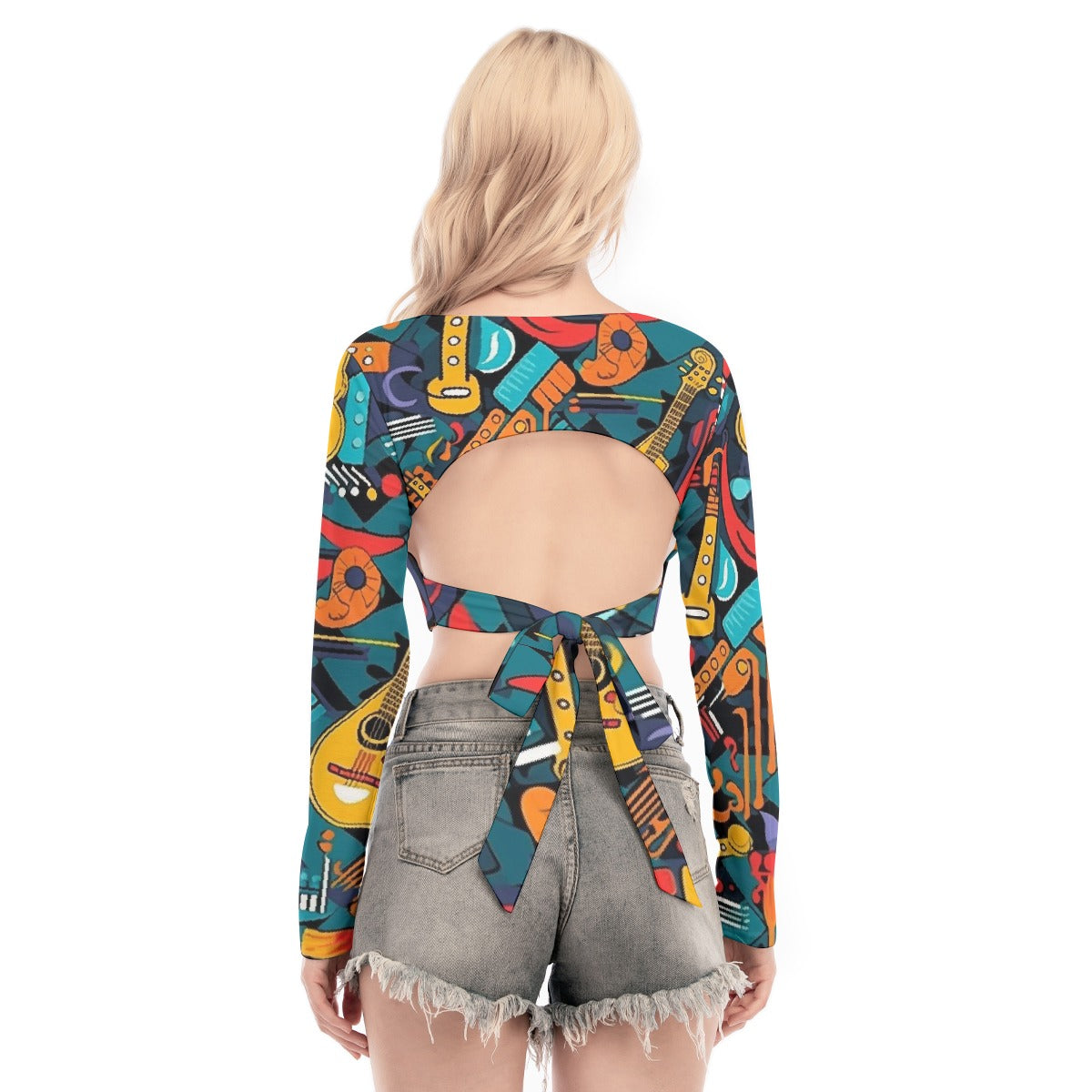 All-Over Print Women's Back Hollow T-shirt With Strap