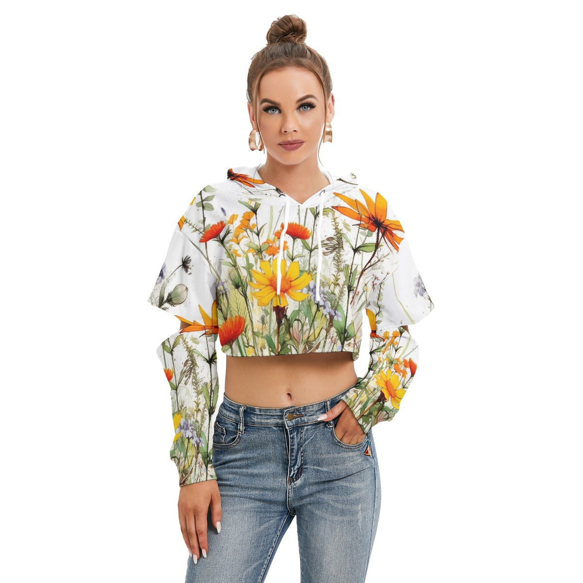 All-Over Print Women's Heavy Fleece Hoodie With Hollow Out Sleeve