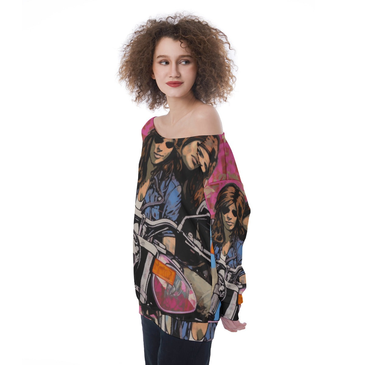 All-Over Print Oversized Women's Off-Shoulder Sweatshirt