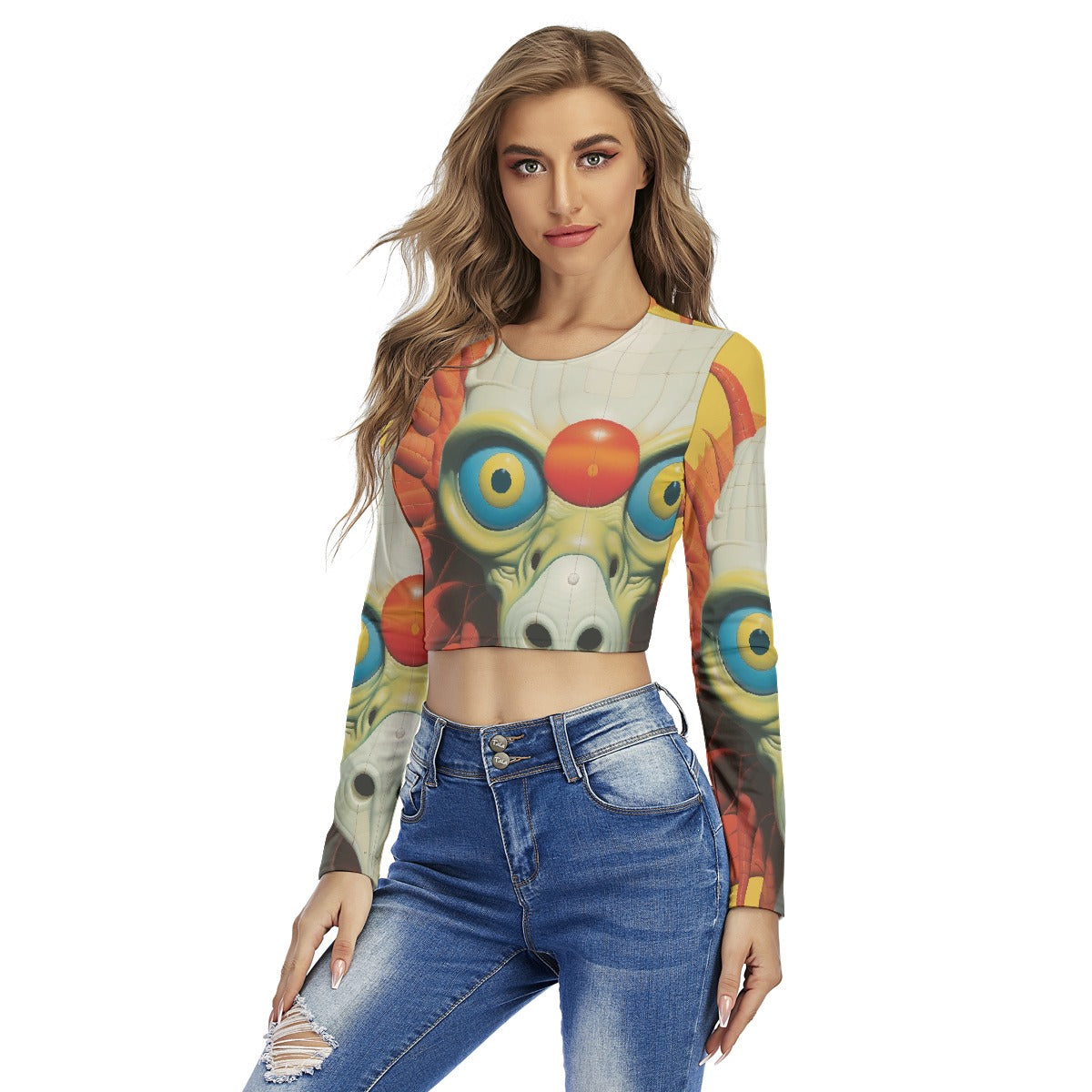 All-Over Print Women's Round Neck Crop Top T-Shirt