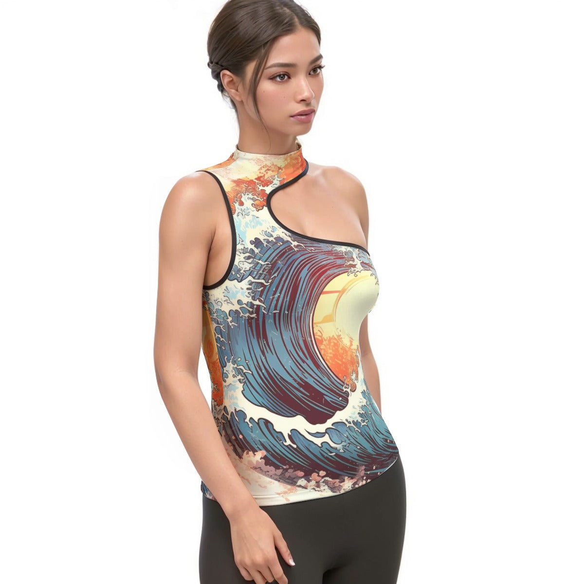 All-Over Print Women's Halter Sleeveless Asymmetrical Tank Top