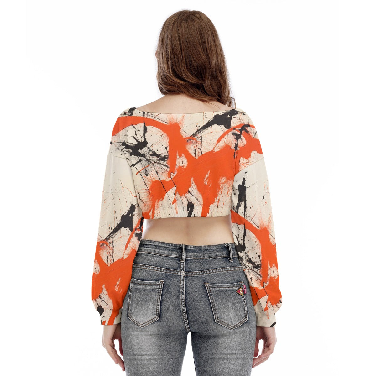 All-Over Print Women's V-neck Long Sleeve Cropped Sweatshirt