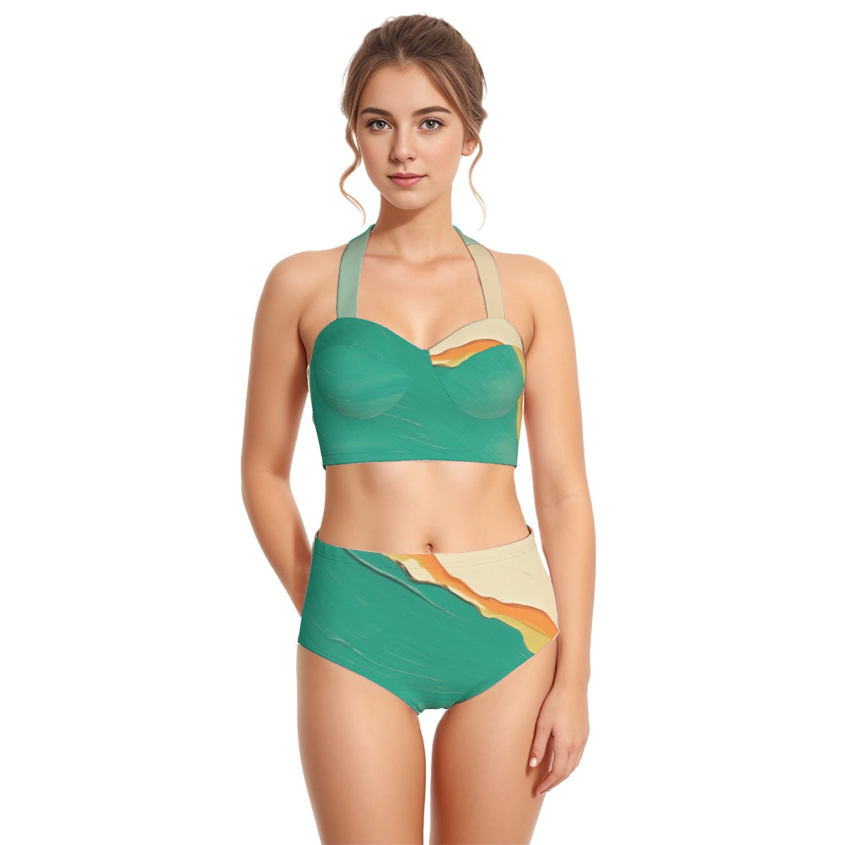 All-Over Print Women's Swimsuit Set With Halter