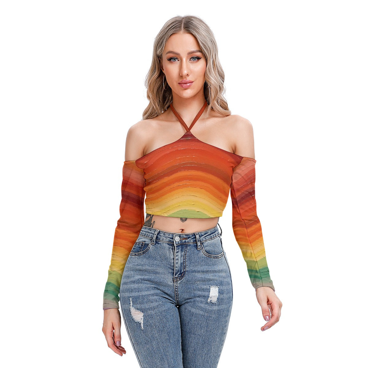All-Over Print Women's Halter Lace-up Top