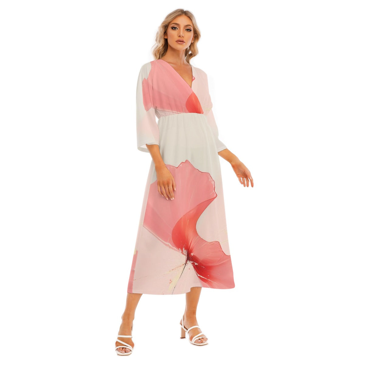 All-Over Print Women's Mid-Sleeve Long Dress