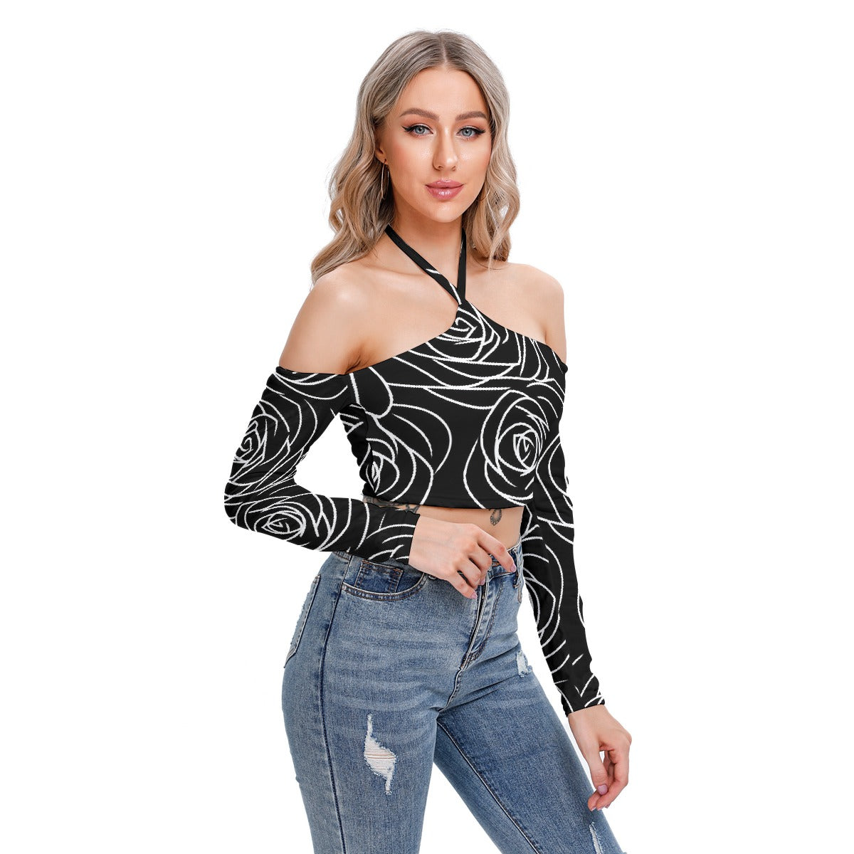 All-Over Print Women's Halter Lace-up Top