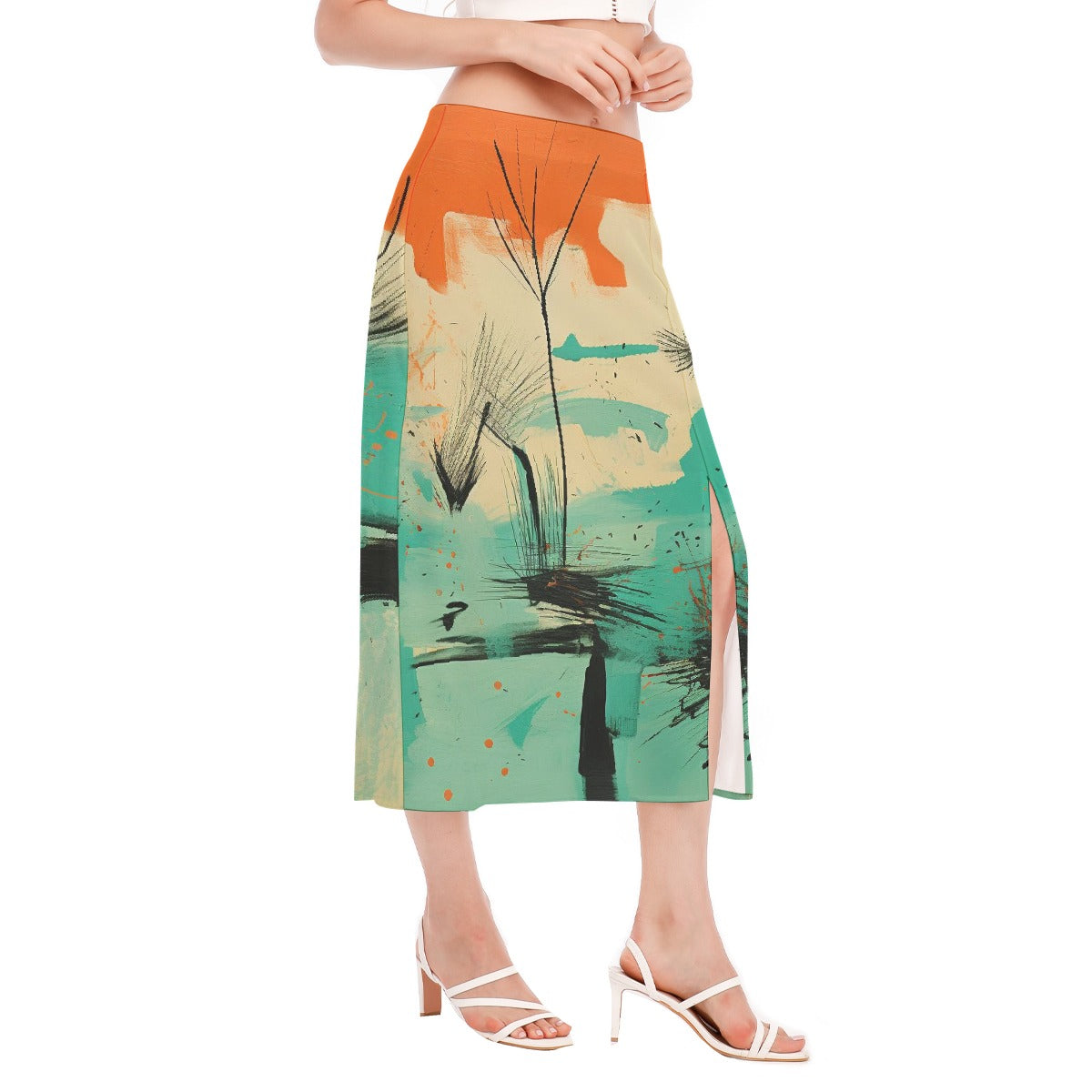All-Over Print Women's High Slit Long Skirt
