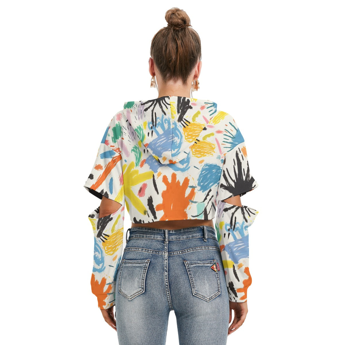 All-Over Print Women's Heavy Fleece Hoodie With Hollow Out Sleeve