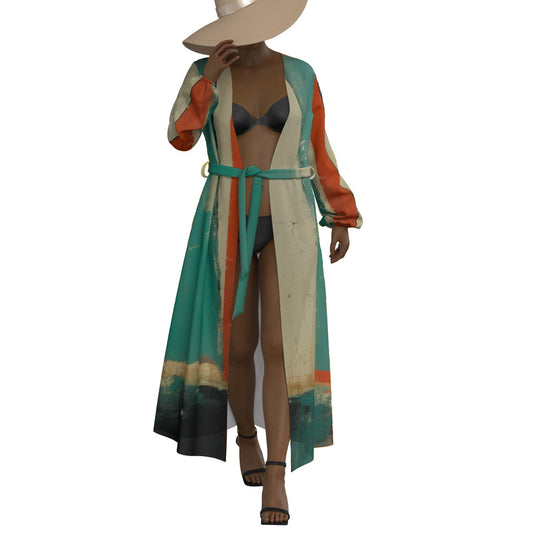 All-Over Print Women's Lace-up Chiffon Robe