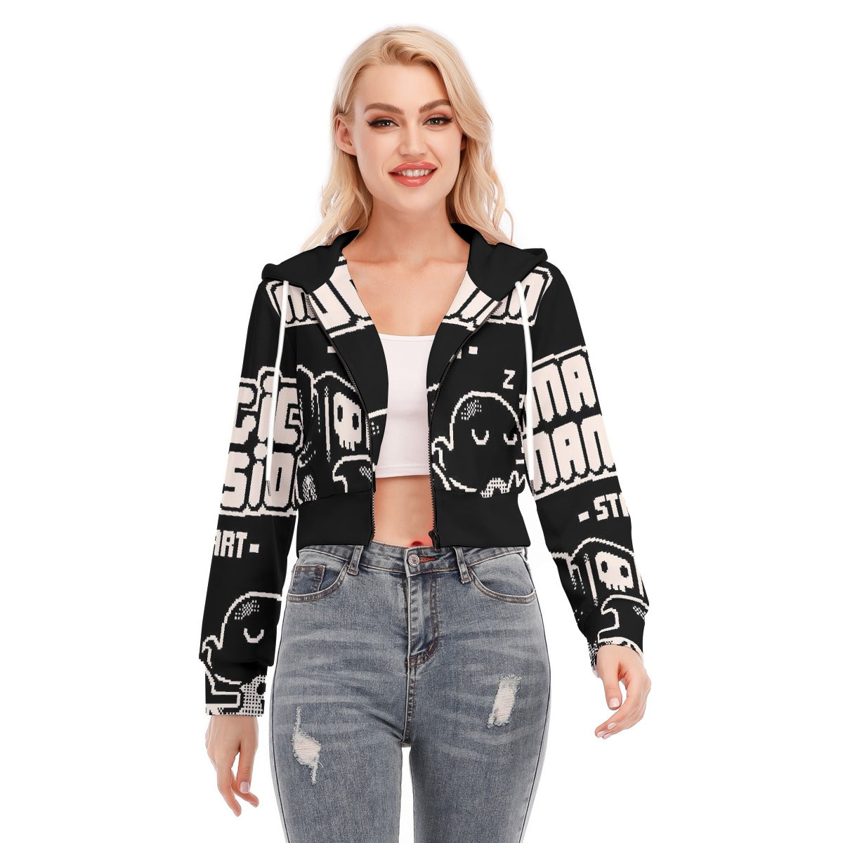 All-Over Print Women's Crop Top Hoodie With Zipper Closure