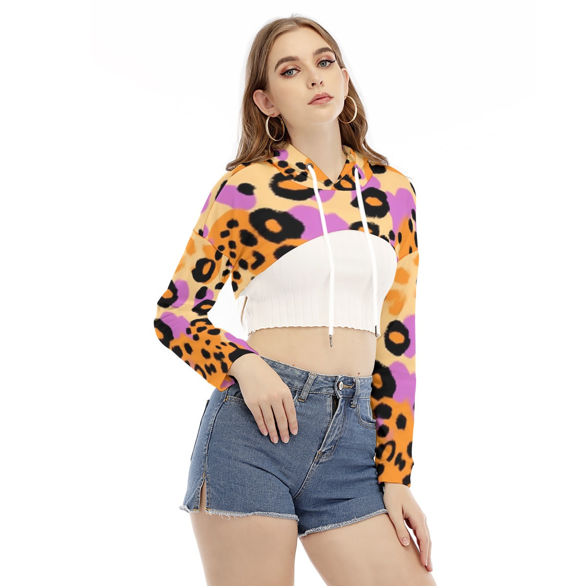 All-Over Print Women's Smock Short Hoodie With Long Sleeve