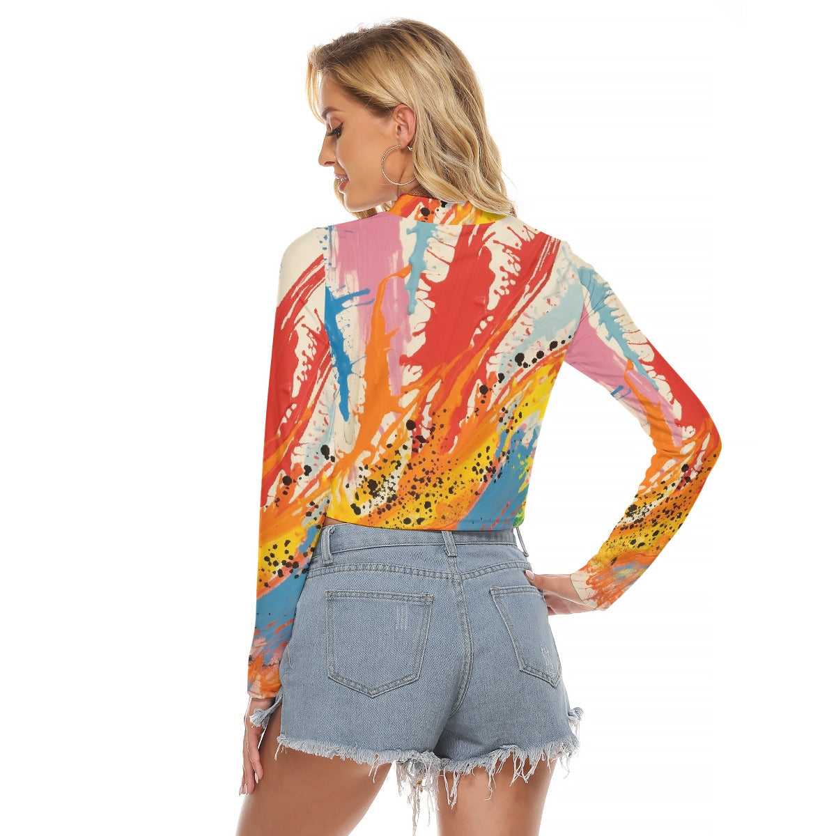 All-Over Print Women's Hollow Chest Keyhole Tight Crop Top