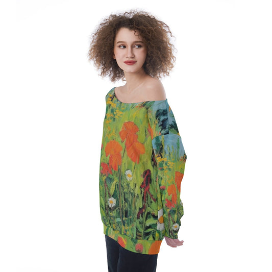All-Over Print Oversized Women's Off-Shoulder Sweatshirt