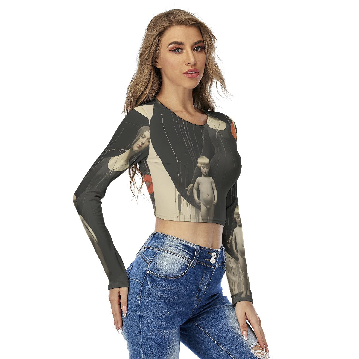 All-Over Print Women's Round Neck Crop Top T-Shirt