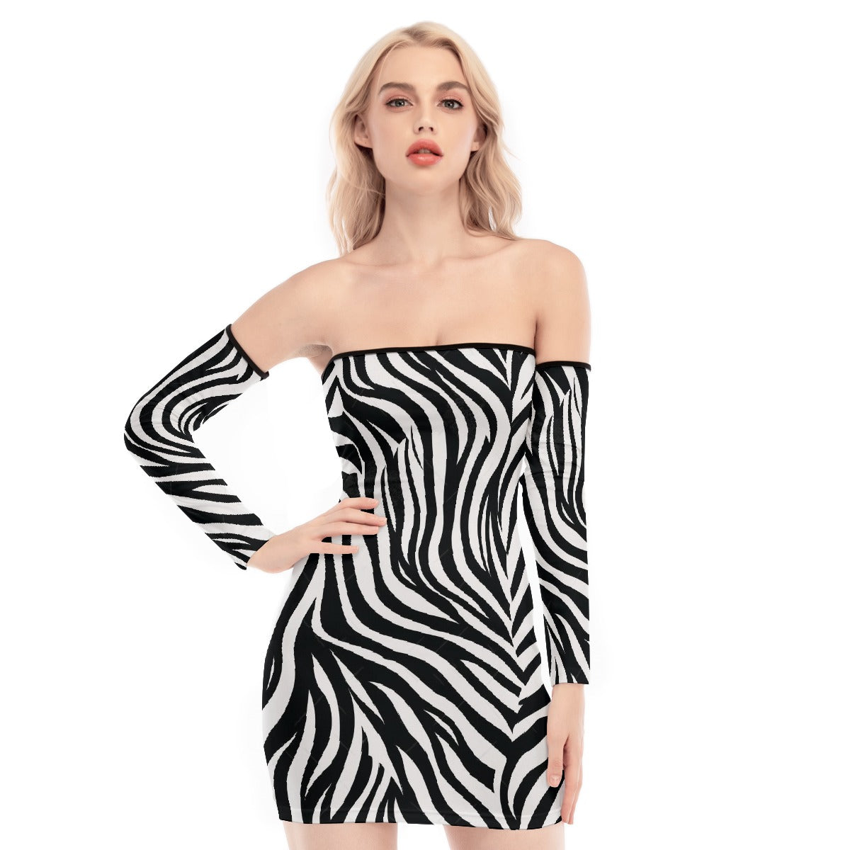 All-Over Print Women's Off-shoulder Back Lace-up Dress