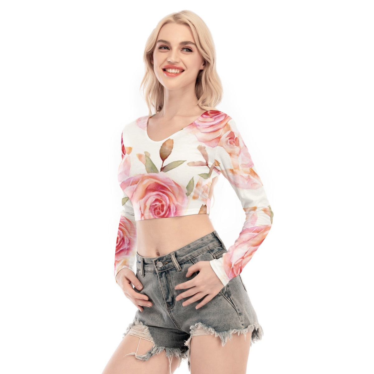 All-Over Print Women's Back Hollow T-shirt With Strap