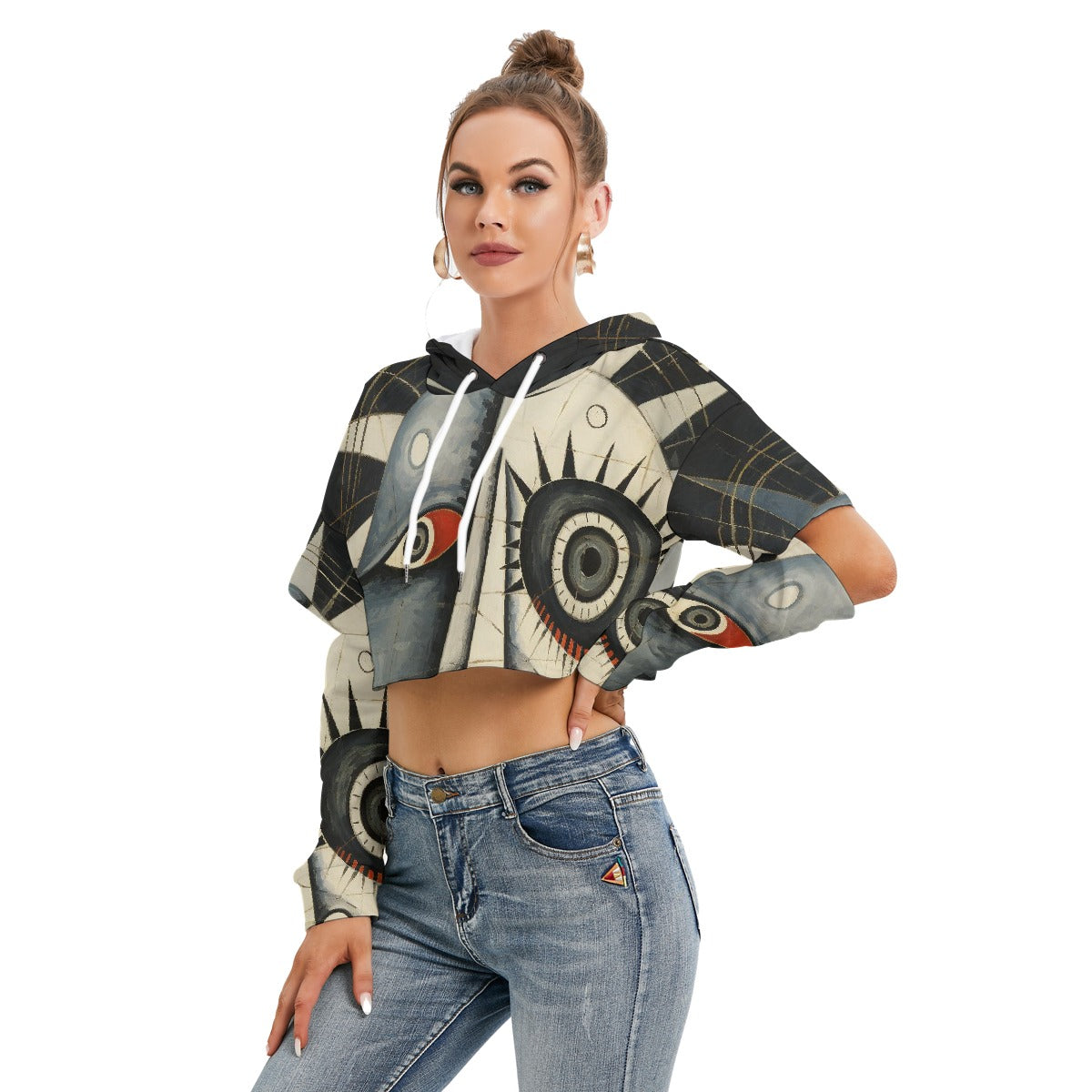 All-Over Print Women's Heavy Fleece Hoodie With Hollow Out Sleeve