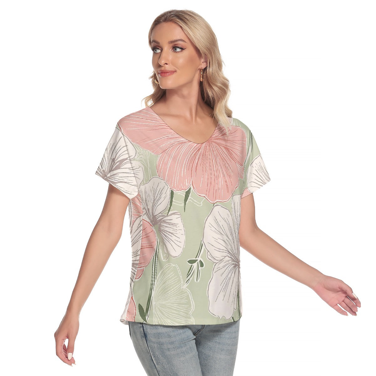 All-Over Print Women's Loose V-neck Short Sleeve T-shirt