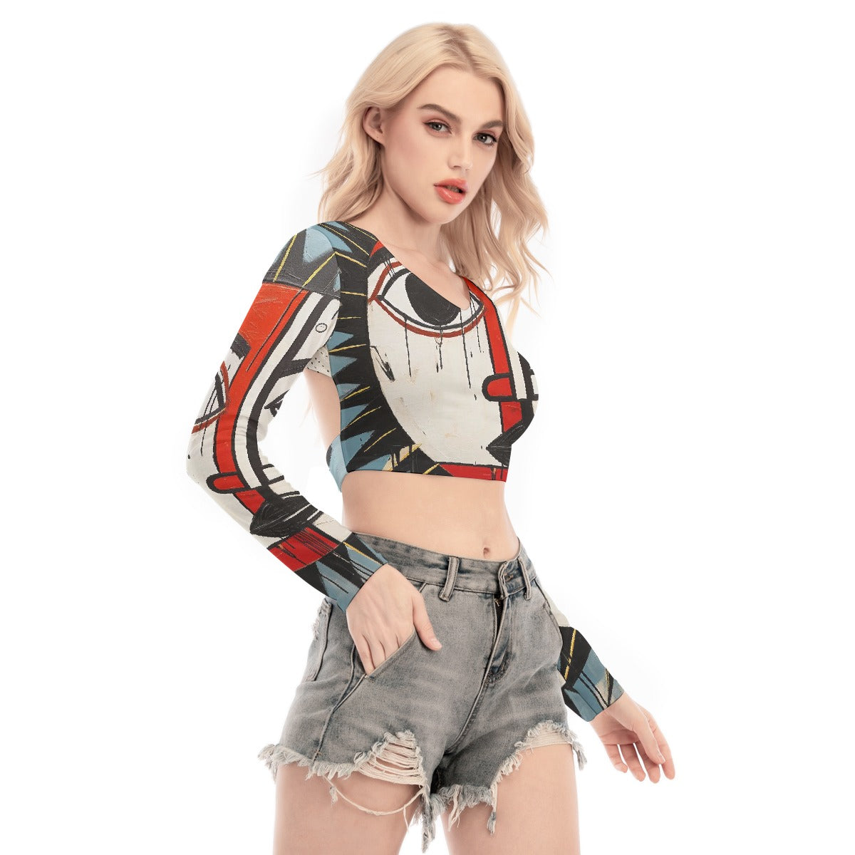 All-Over Print Women's Back Hollow T-shirt With Strap