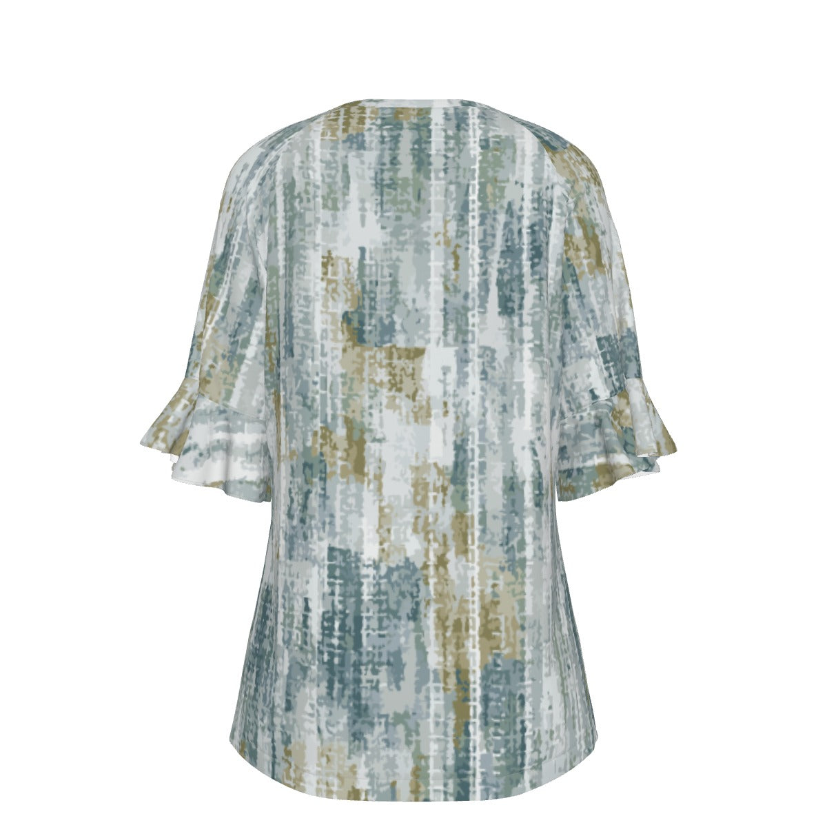 All-Over Print V-neck Women's T-shirt With Bell Sleeve