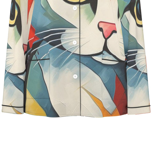 All-Over Print Women's Long Sleeve Pajama Set With Black Contrast Piping