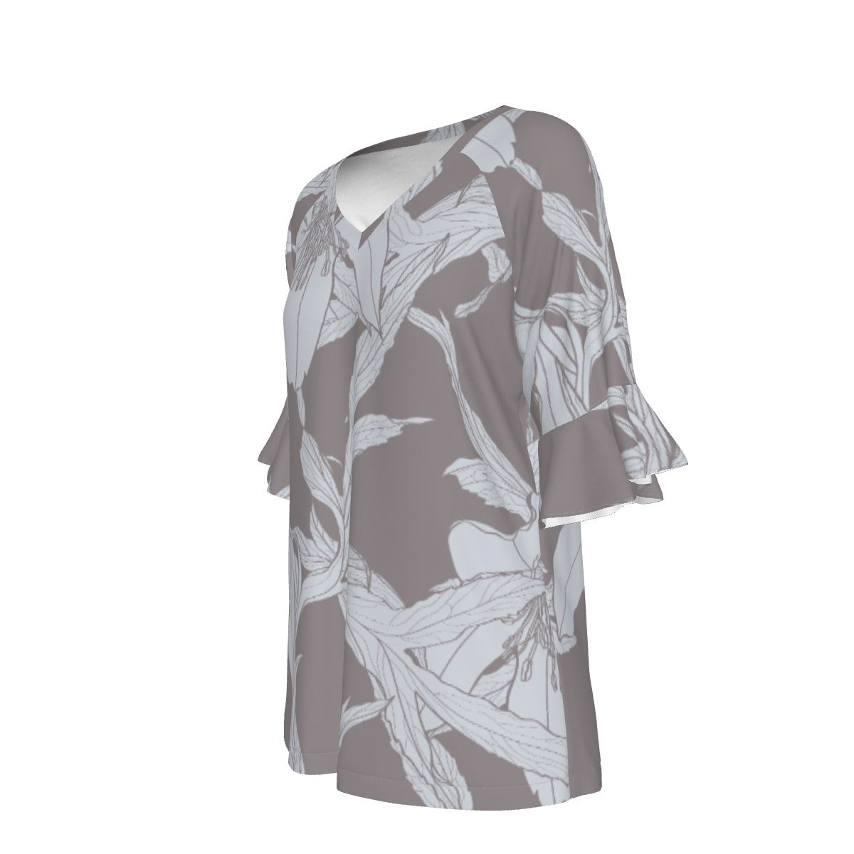 All-Over Print V-neck Women's T-shirt With Bell Sleeve