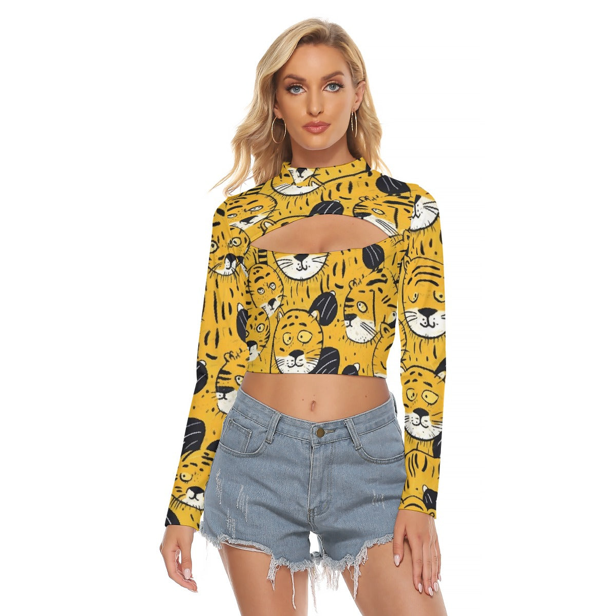 All-Over Print Women's Hollow Chest Keyhole Tight Crop Top