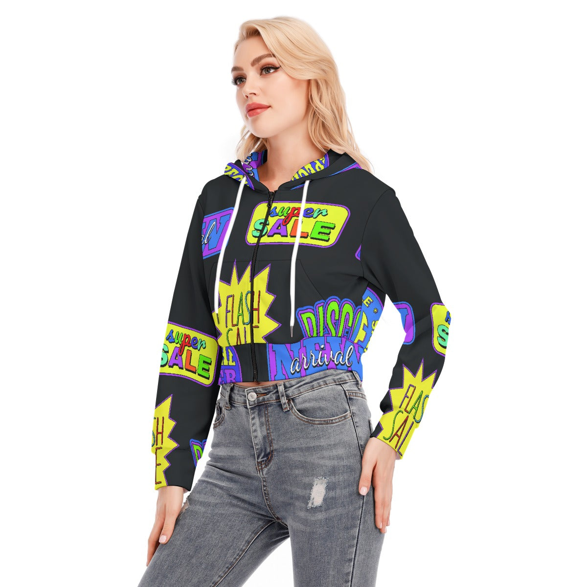 All-Over Print Women's Crop Top Hoodie With Zipper Closure