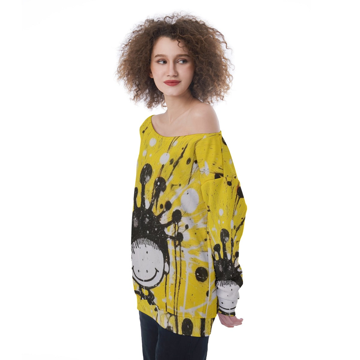 All-Over Print Oversized Women's Off-Shoulder Sweatshirt