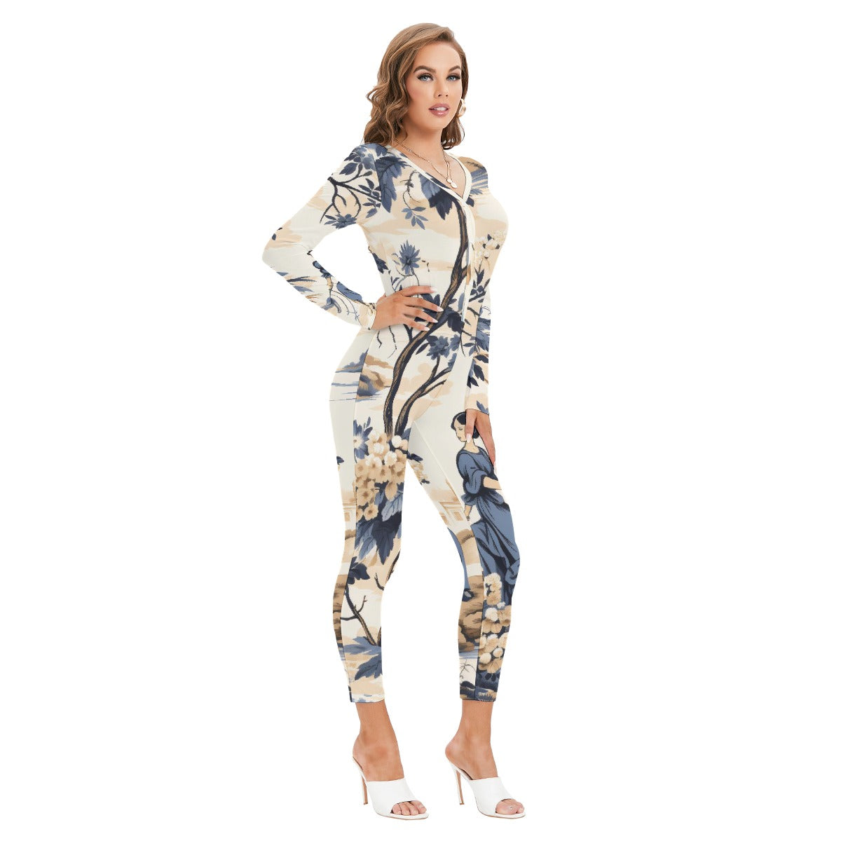 All-Over Print Women's Plunging Neck Jumpsuit