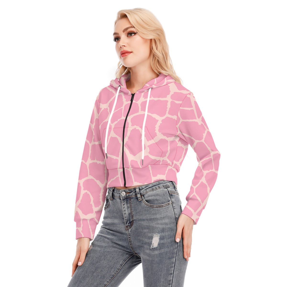 All-Over Print Women's Crop Top Hoodie With Zipper Closure