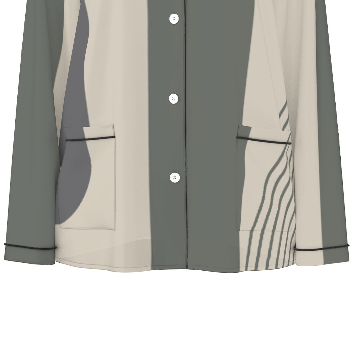 All-Over Print Women's Long Sleeve Pajama Set With Black Contrast Piping