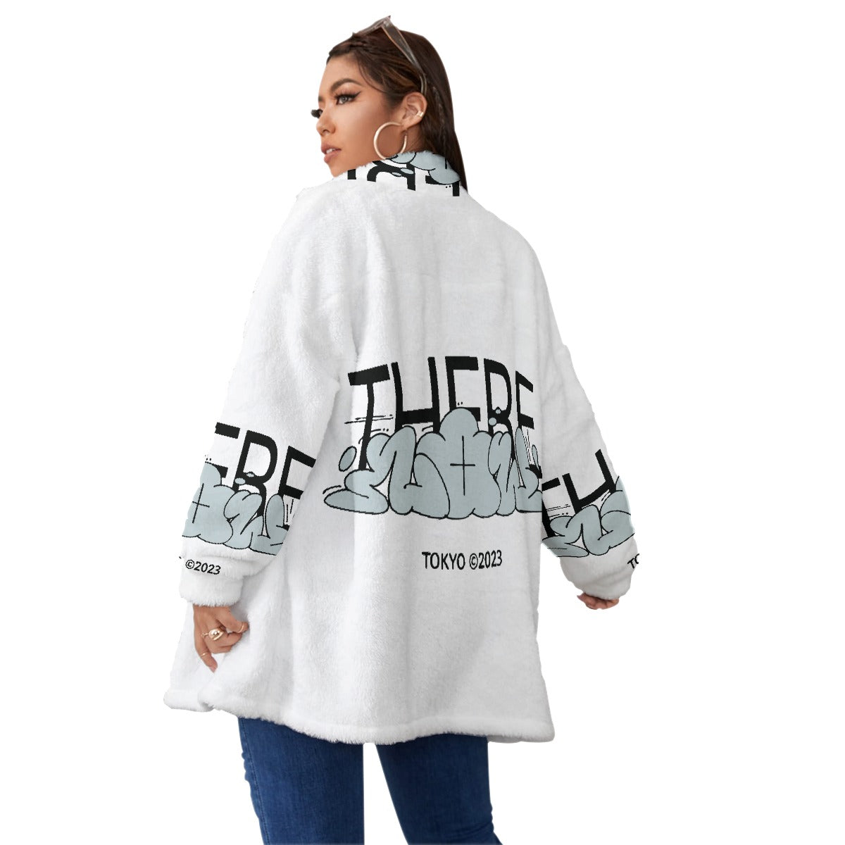 All-Over Print Unisex Borg Fleece Stand-up Collar Coat With Zipper Closure(Plus Size)