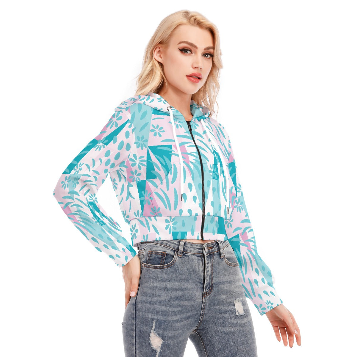 All-Over Print Women's Crop Top Hoodie With Zipper Closure